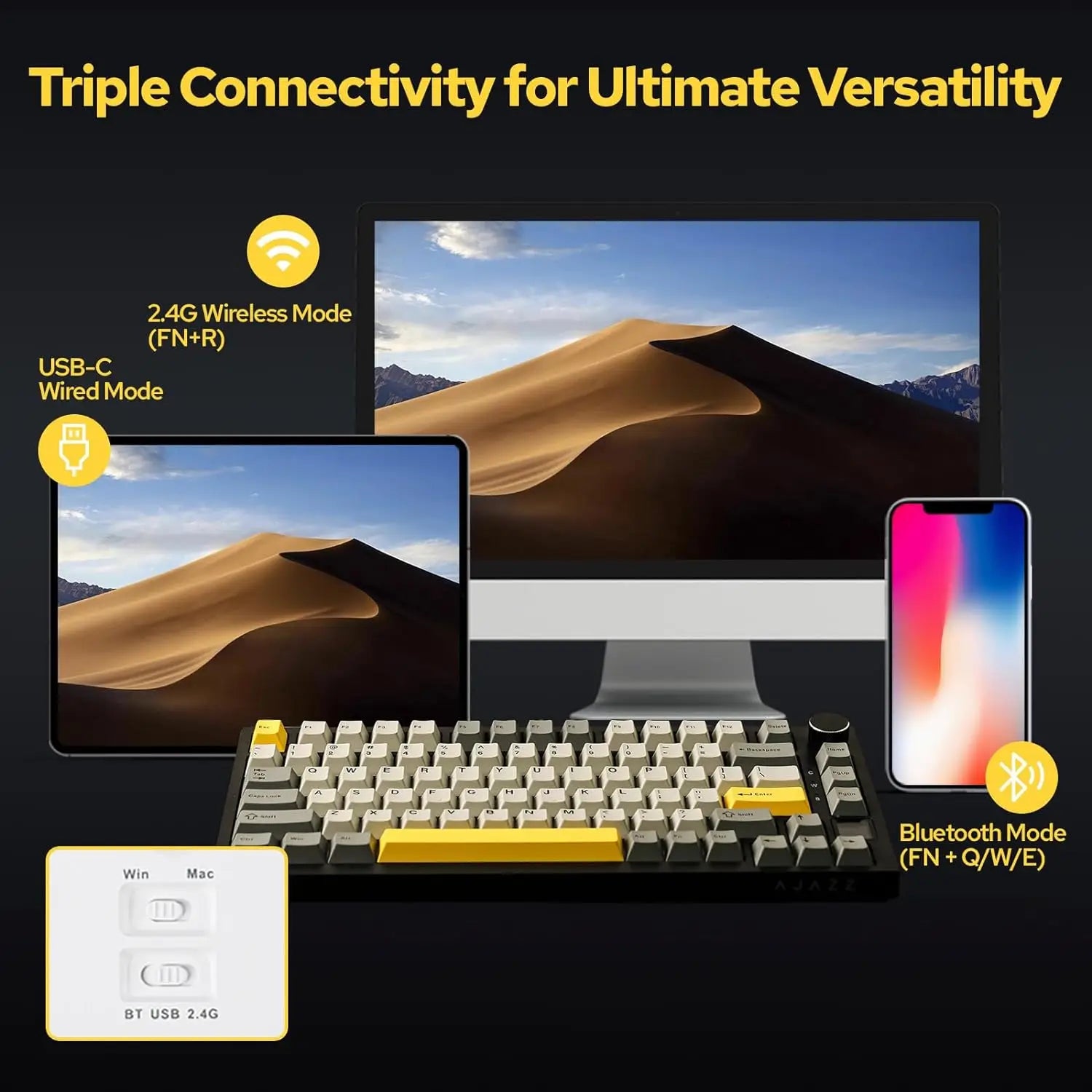 Mechanical Keyboard 82 Keys Wireless Bluetooth 5.1 Knob
