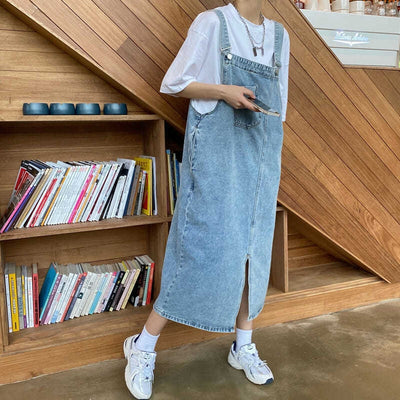 Spring Summer Denim Overall Dress Women Sleeveless Jeans Dresses Fashion Female Solid Slip Casual Loose Spaghetti Strap Dresses - Smarsty
