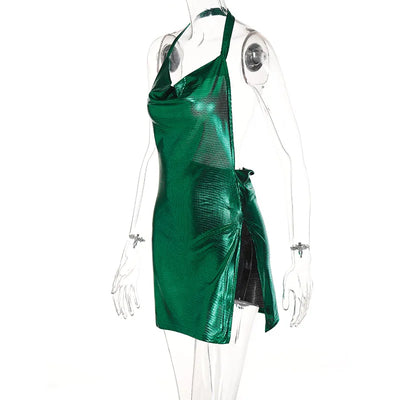 Sexy and Fashionable Women's Elegant Short Dress with Hanging Neck Backless Bottom Chest Sequin Party Girl Dance Dress - Smarsty