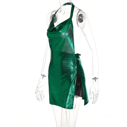Sexy and Fashionable Women's Elegant Short Dress with Hanging Neck Backless Bottom Chest Sequin Party Girl Dance Dress - Smarsty