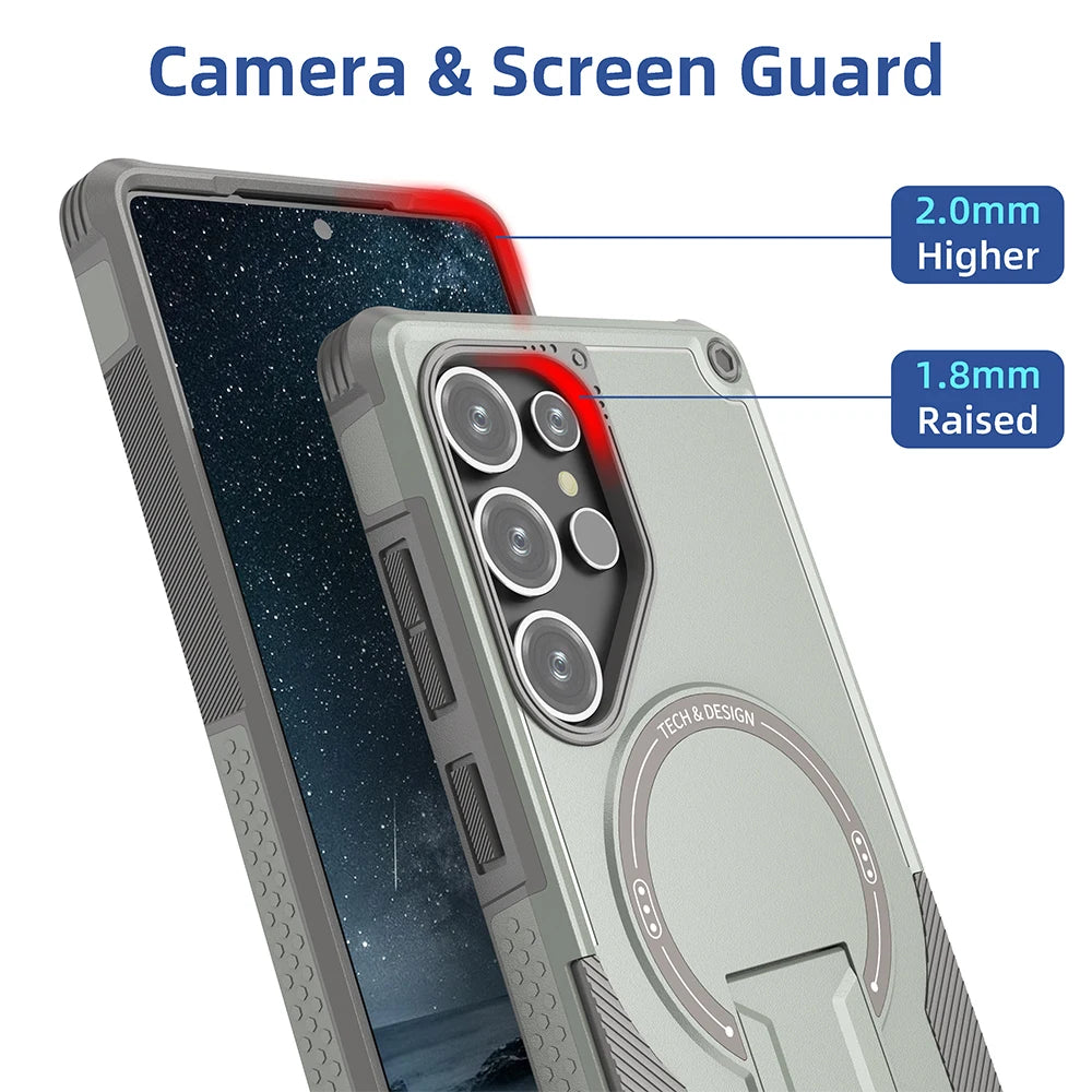 Magnetic Armor Case With Fold Stand And Wireless Charging - Smarsty