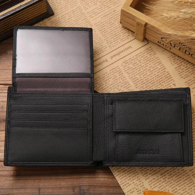 Genuine Leather Mens Wallet Premium Product Real Cowhide Wallets For Man Short Black Wallet Portefeuille Homme Short Purses - Smarsty