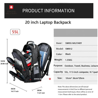 SWISS MILITARY Fashion Travel Multifunction Large Capacity Male Bag Usb Charging Waterproof 23 inch Laptop Backpack Men Mochila - Smarsty