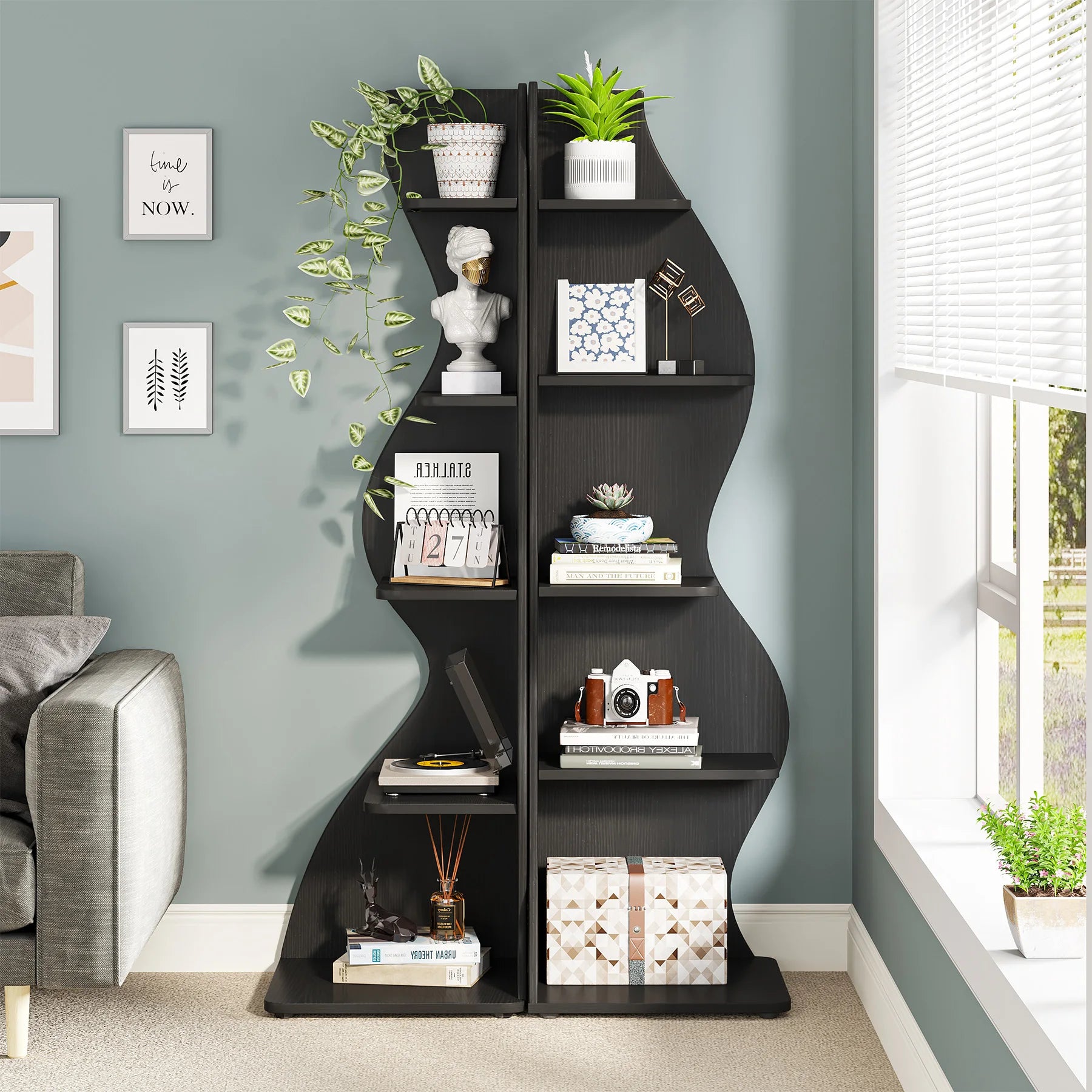 Tribesigns Corner Shelf, Modern 5-Tier Wall Corner Bookshelf, Stylish Corner Small Bookcase Storage Rack Plant Stand