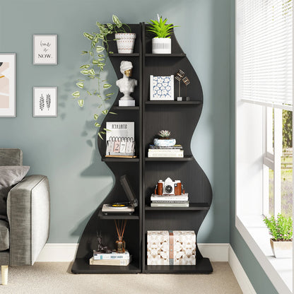 Tribesigns Corner Shelf, Modern 5-Tier Wall Corner Bookshelf, Stylish Corner Small Bookcase Storage Rack Plant Stand