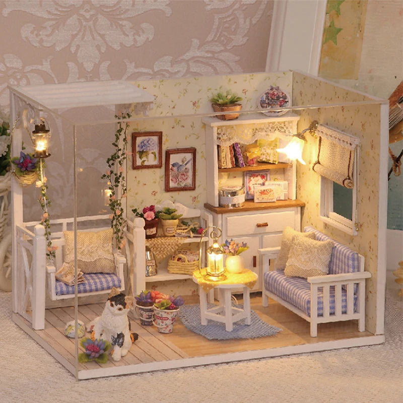DIY Wooden Miniature Doll House Model Building Kits Small House Toy With Furniture For Children Gift Wooden Crafts Dollhouse by Smarsty