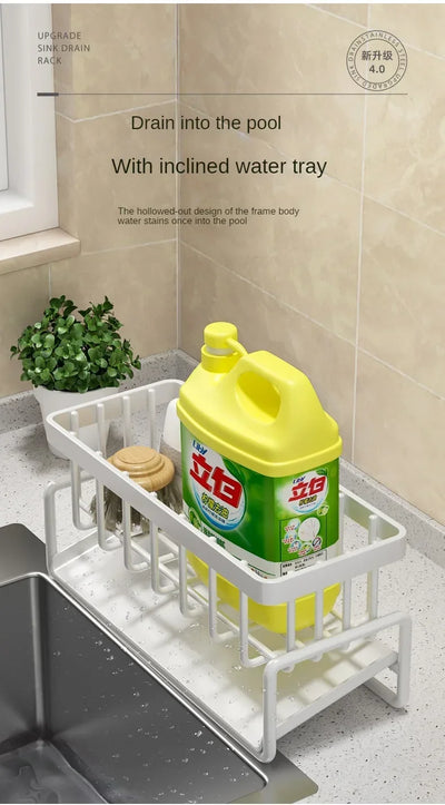 Kitchen Shelf Rag Storage Drainage Shelf No-Punch Storage Rack Home Spice Rack Sink Tap Sink Drainage Rack Kitchen Accessories by Smarsty