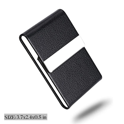 Business Card Holder Case - Slim PU Leather Metal Pocket Card Holder with Magnetic Shut, Name Card Holder - Smarsty