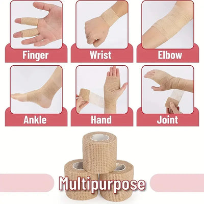 10 Rolls Medical Adhesive Bandage Elastic Breathable Sports Self Adhesive Tape Beige Wrap Finger Tape For Wrist Ankle First Aid - Smarsty