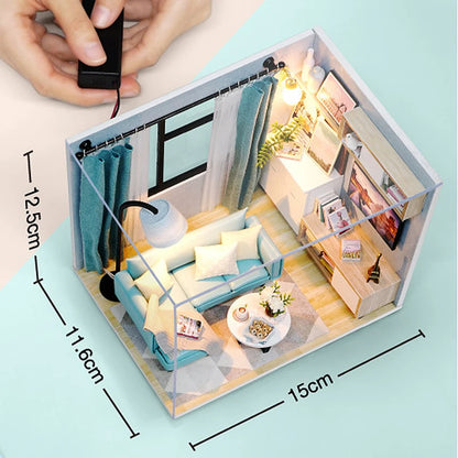 Wooden Mini Miniature Doll House DIY Small House Kit 3D Puzzle Building Assembly House Furniture Toy Children's Birthday Gifts