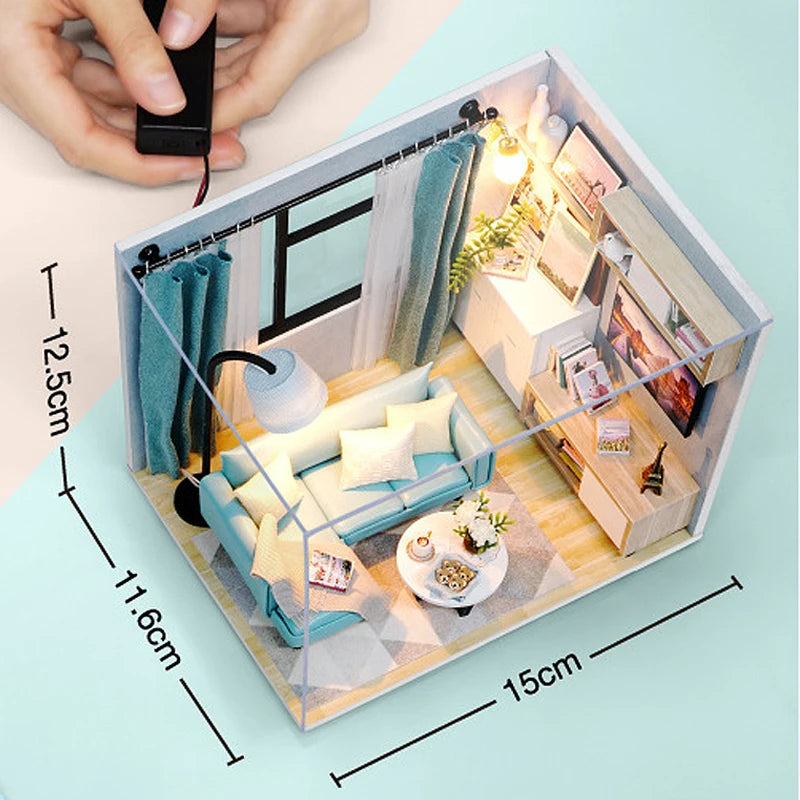Wooden Mini Miniature Doll House DIY Small House Kit 3D Puzzle Building Assembly House Furniture Toy Children's Birthday Gifts