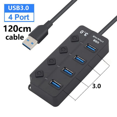 USB 3.0 Hub 7 Port High Speed Powered Switch Cable - Smarsty