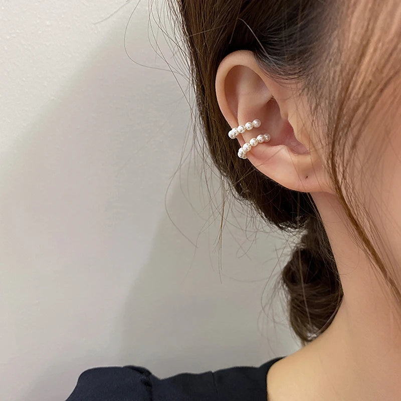 Korean Pearl Ear Cuff Clip Earrings Non Piercing Comfort - Smarsty