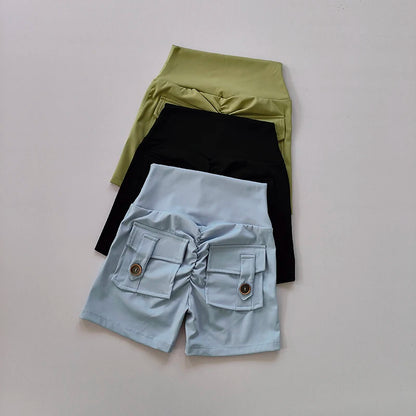 Nude High Waist Peach Hip Seamless Fitness Shorts with Pockets Women's Tight Sports Running Training Dance Hip Lifting Pants - Smarsty