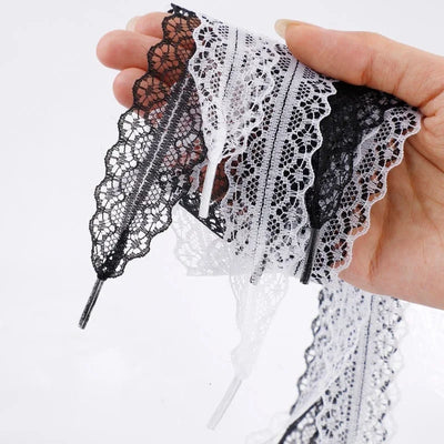 Lace Braided Shoelaces  2.9CM Width Fancy Flat Shoelace Black White Silk Shoe Laces for Ballet Sneakers German Training Shoes - Smarsty