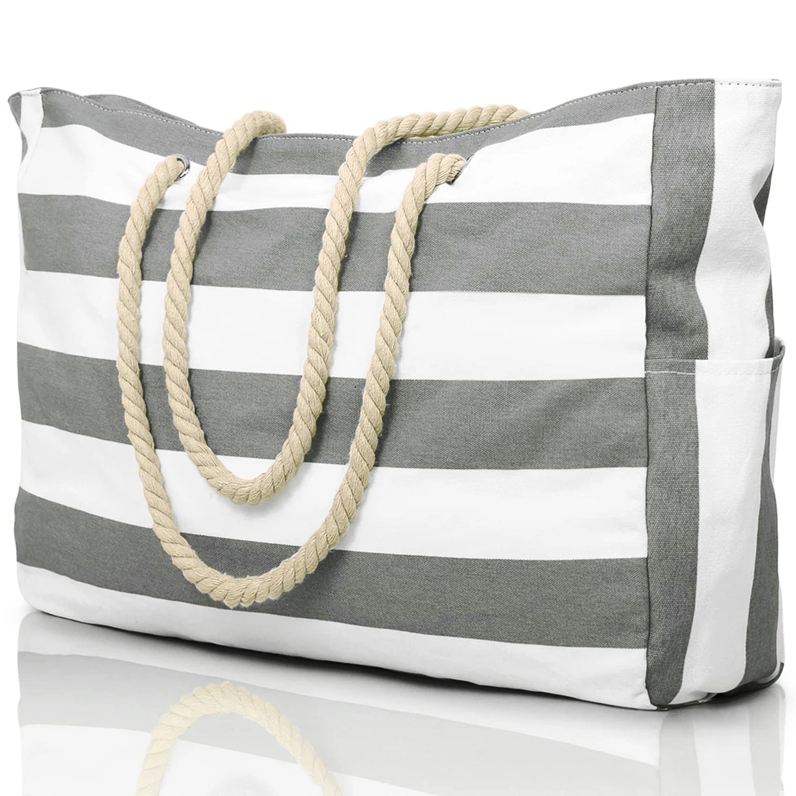 Waterproof Beach Bag Foldable Striped Zipper Outdoor Tote - Smarsty