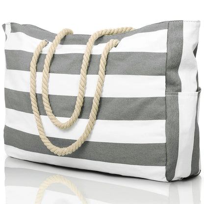 Waterproof Beach Bag Foldable Striped Zipper Outdoor Tote - Smarsty