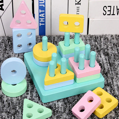 Montessori Toy Wooden Building Blocks Early Learning Educational Toys Color Shape Match Kids Puzzle Toys For Children Boys Girls - Smarsty