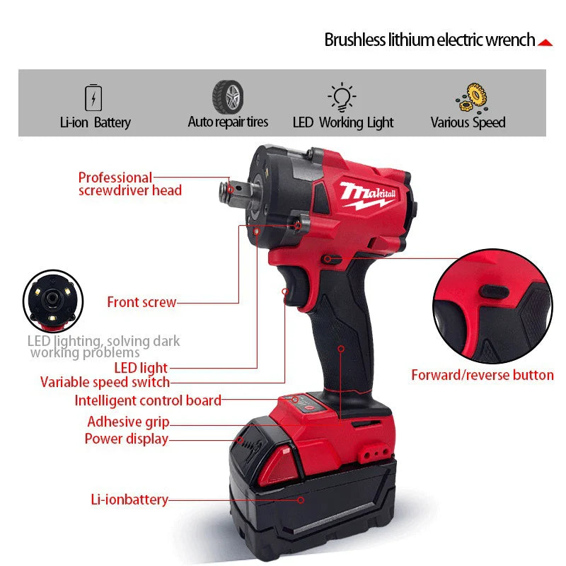 Milwaukee Cordless Electric Impact Wrench for Car Repairs - Smarsty
