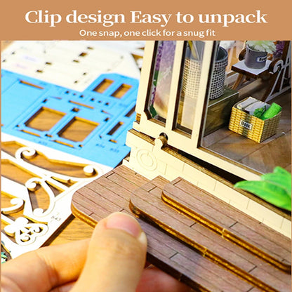 Wooden Flower Garden Doll House DIY Garden House Book Nook Shelf Insert 3D Puzzle Assembly Building Bookshelf With LED Lights