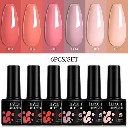 LILYCUTE 6Pcs Gel Nail Polish Kit Bright Pink - Smarsty