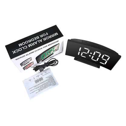 LED Curved Alarm Clock with Dual-purpose Mirror Display - Smarsty