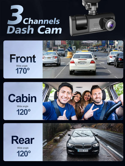 Three Channel Dash Cam 1080P With Three Lenses For Cars - Smarsty