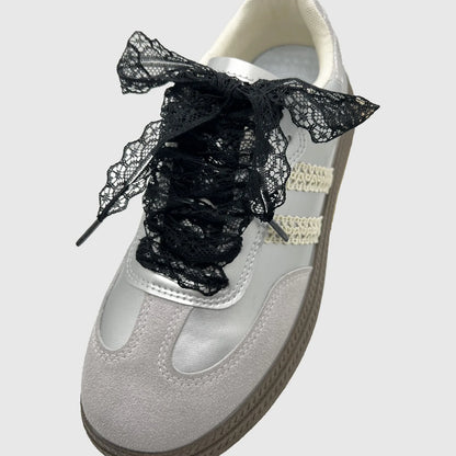 1Pair Fancy Lace Shoelaces for Women Casual Shoes Width Flat Shoelace for Sneakers Black White Shoe Laces Accessorices - Smarsty