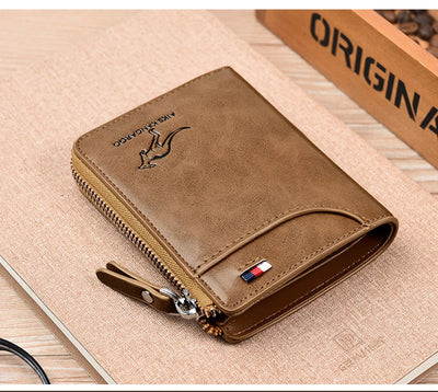 Mens Wallet Leather Business Card Holder Zipper Purse Luxury Wallets for Men RFID Protection Purses Carteira Masculina Luxury - Smarsty