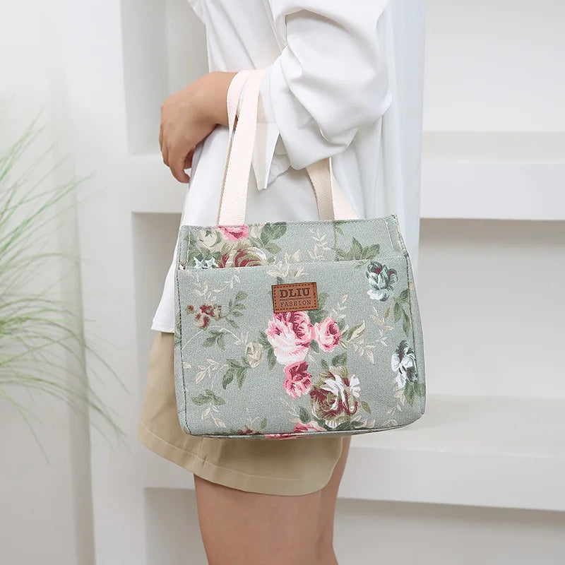 Insulated Floral Lunch Bag Large Capacity Bento Cooler - Smarsty