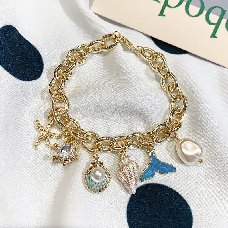 Starfish Shell Conch Bracelet for Women Summer Beach Jewelry - Smarsty
