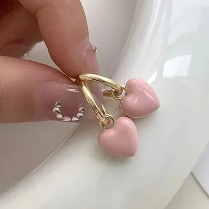 Red Epoxy Heart Drop Earrings for Women in Pink and White - Smarsty