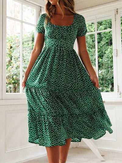 Vestidos Vintage Vintage Print Puff Sleeve summer Beach sweet dresses Casual Square collar floral maxi long dress festa - Smarsty