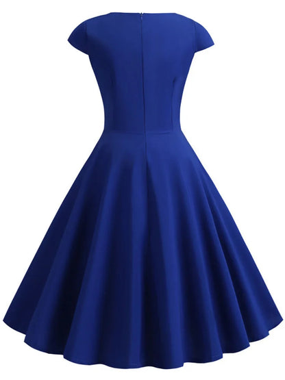 Pink Summer Dress Women V Neck Vintage Robe Elegant Retro pin up Party Office Midi Dresses - Smarsty