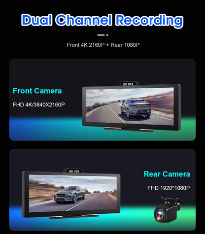 4K Dash Cam With Dual Lens GPS Navigation Wireless CarPlay - Smarsty