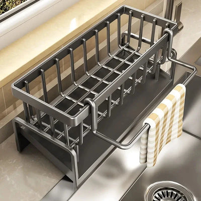 Kitchen Sink Drain Rack Organizer ABS Plastic Self-draining Sink Shelf Soap Sponge Holder Dishcloth Towel Rack filter basket by Smarsty
