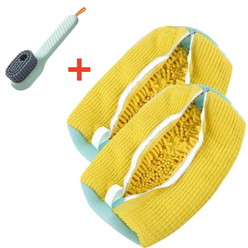 1/2/4PCS Shoe Washing Machine Bag with Liquid Shoe Brush Set Durable Laundry Shoe Bag and Soft Bristle Clean Brush for All Shoes