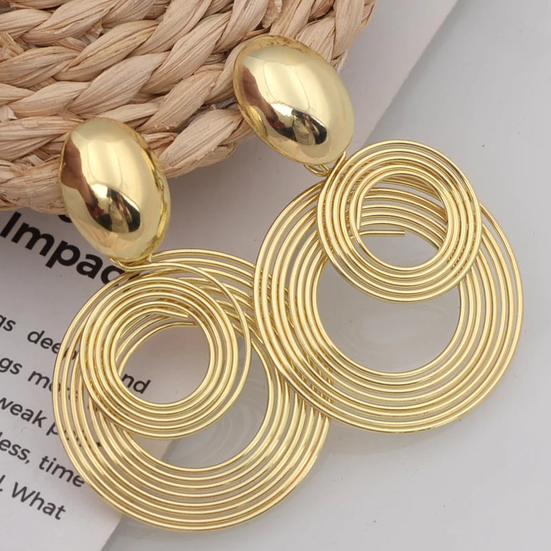 Trendy Big Round Dangle Earrings for Women in Golden Silver - Smarsty