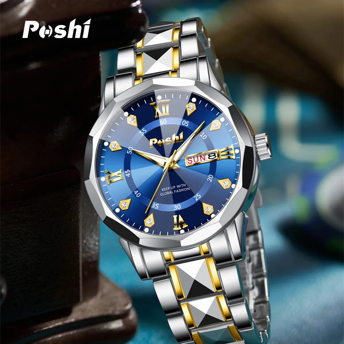 Poshi Men's Waterproof Luminous Quartz Watch with Dual Calendar - Smarsty
