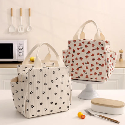 Corduroy Lunch Bag With Thermal Insulation Cooler Pack - Smarsty