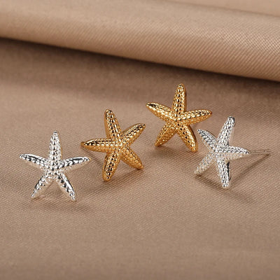 Vintage Starfish Stainless Steel Stud Earrings Lightweight - Smarsty