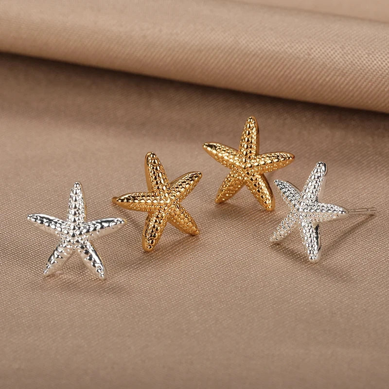 Vintage Starfish Stainless Steel Stud Earrings Lightweight - Smarsty