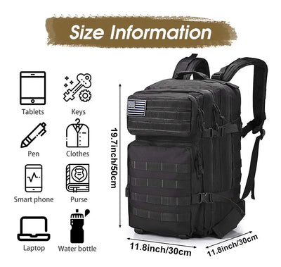 50L Tactical Backpack Men's Travel Large Capacity Rucksacks Men Waterproof Outdoor Sports Multi-functional Bags - Smarsty