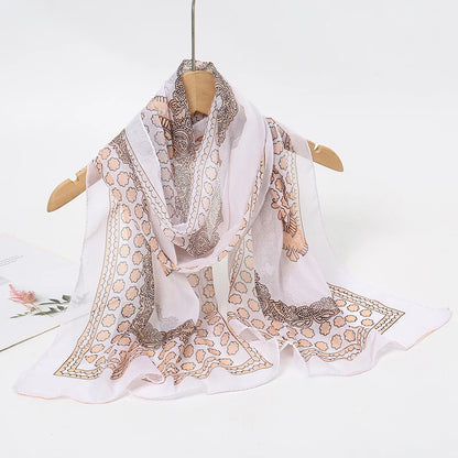 Women Print Chiffon Scarf Lightweight Sunscreen Shawl Wrap - Smarsty
