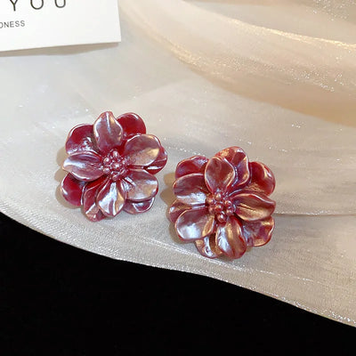 Acrylic Camellia Flower Stud Earrings Lightweight Bridal - Smarsty