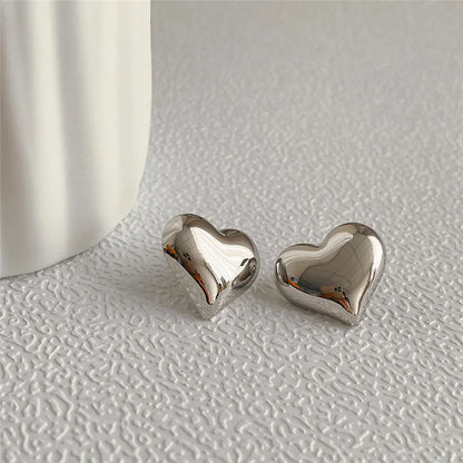 Gold Heart Stud Earrings Minimalist Smooth Bridal Wedding - Smarsty