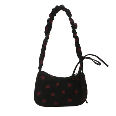 Corduroy Underarm Bag For Women Strawberry Print Mini Tote - Smarsty