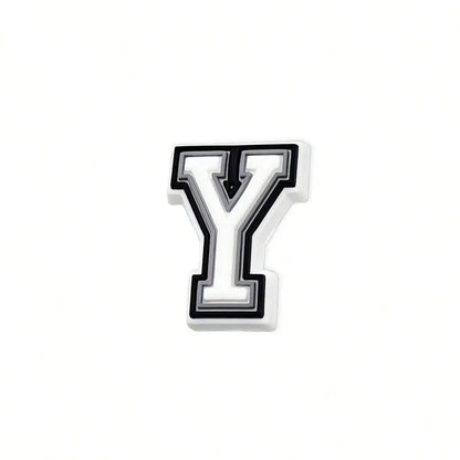 1pc Black White Alphabet Shoe Charm, PVC Shoe Accessory For Crocs, Wristband, Slipper,DIY Accessories Gifts For Holiday Party