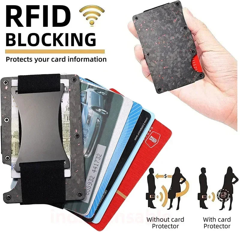 Carbon Fiber Metal Minimalist Slim Credit Card Holder Men Wallet Carteira for Men RFID Cashback Bank Cardholder Case Walet Money