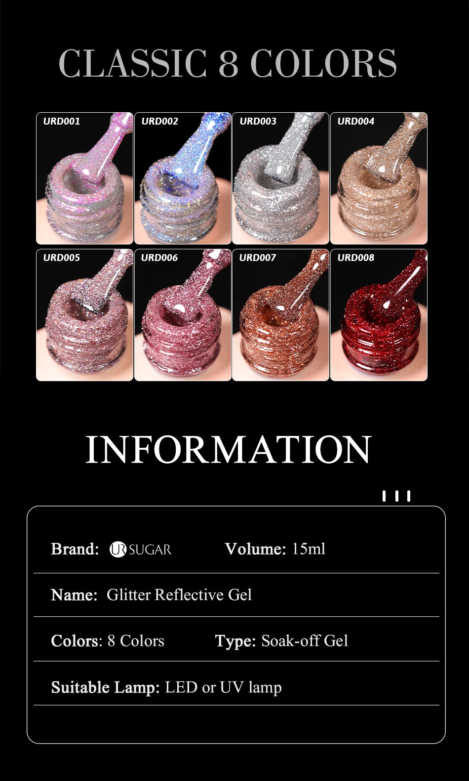 UR Sugar 15ml Silver Reflective Gel Polish for Sparkling Nails - Smarsty